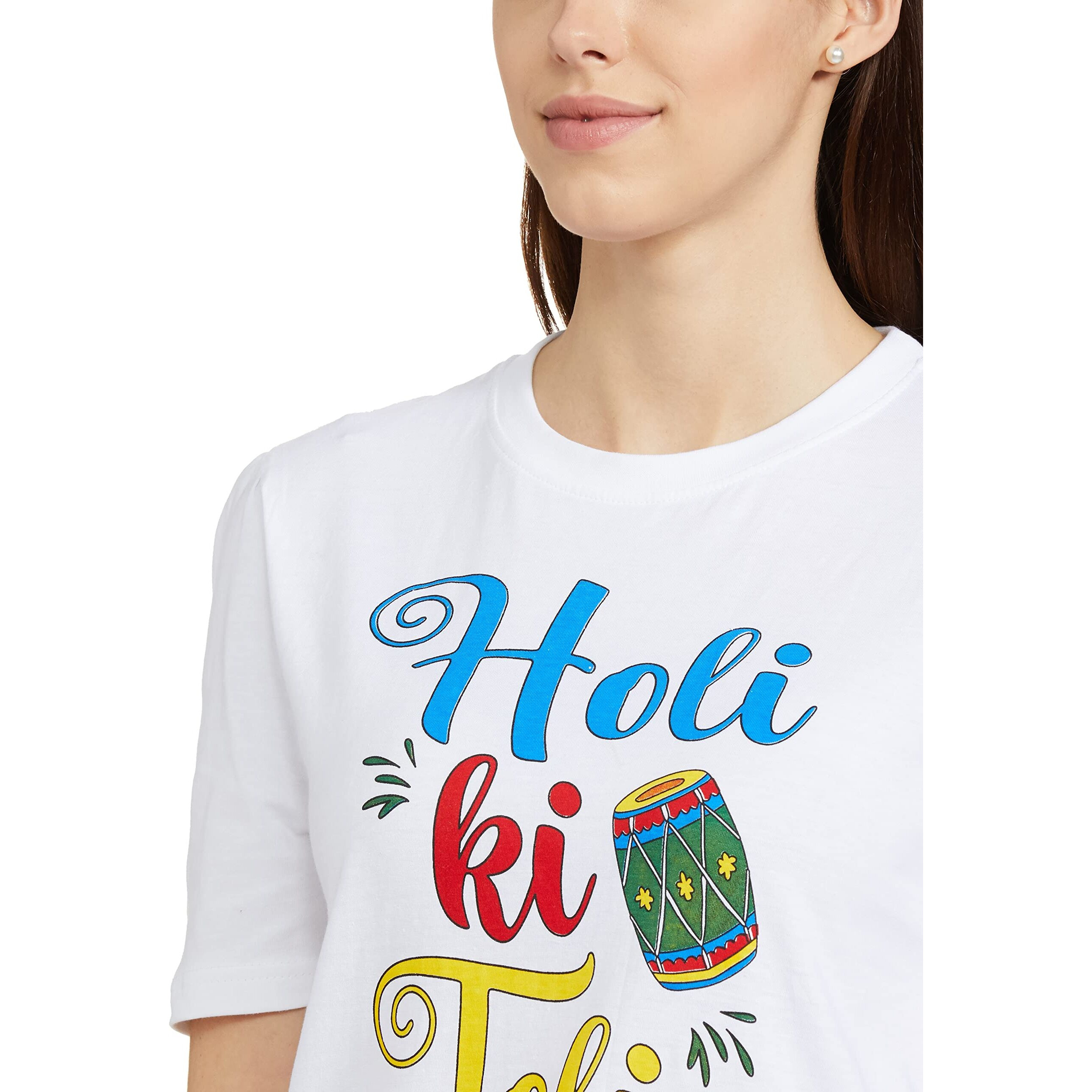 Clotth Theory Colourful Happy Holi Festival Half Sleeve Round Neck T-Shirt for Family Women