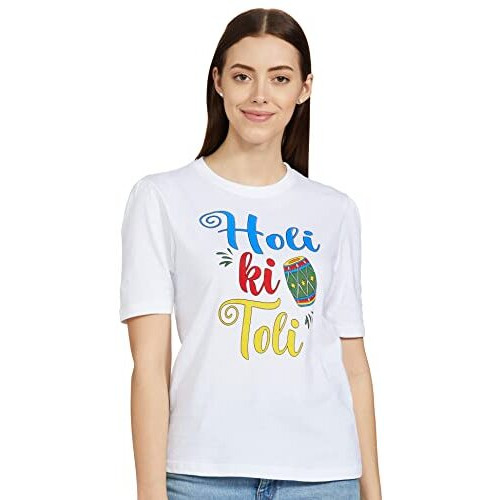 Clotth Theory Colourful Happy Holi Festival Half Sleeve Round Neck T-Shirt for Family Women