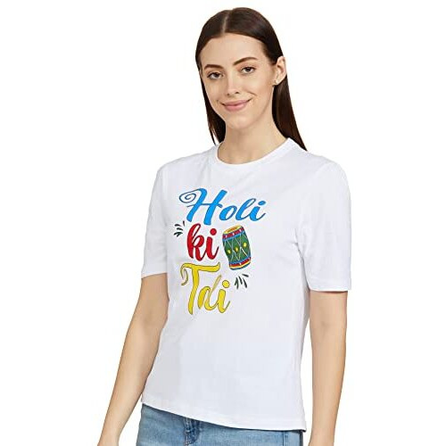 Clotth Theory Colourful Happy Holi Festival Half Sleeve Round Neck T-Shirt for Family Women
