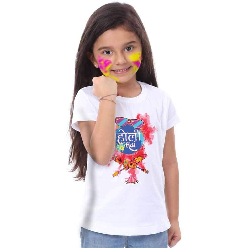 Bon Organik Holi Hai for Girl(BON1216-DP-WH-G-2-4Y1T Tee) White
