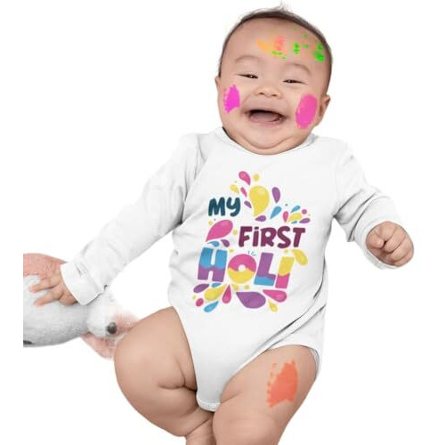 Bon Organik Unisex My First Holi Bodysuit Baby (BON7082-K_White_0-3M)