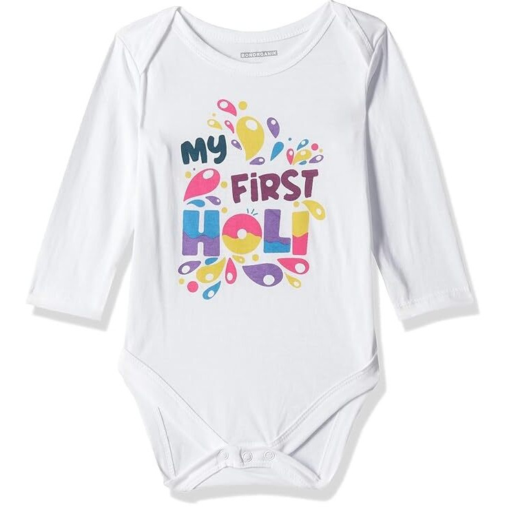 Bon Organik Unisex My First Holi Bodysuit Baby (BON7082-K_White_0-3M)