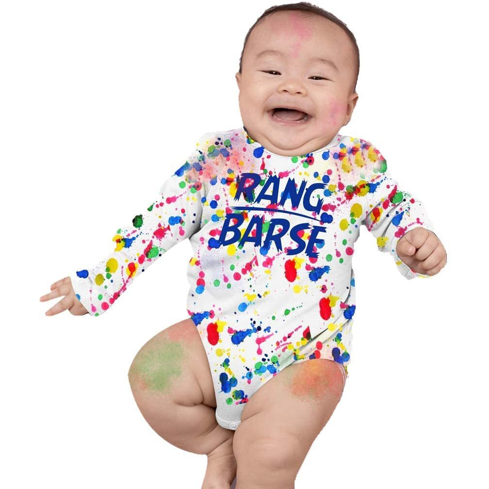 Bon Organik Unisex Rang Barse Holi Matching Bodysuit Baby (HBON4317-K_White_0-3M)