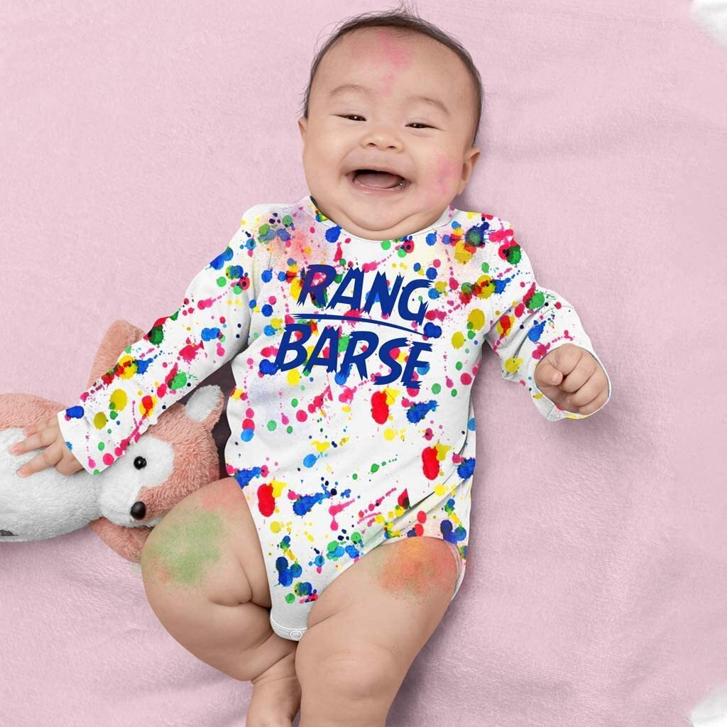 Bon Organik Unisex Rang Barse Holi Matching Bodysuit Baby (HBON4317-K_White_0-3M)