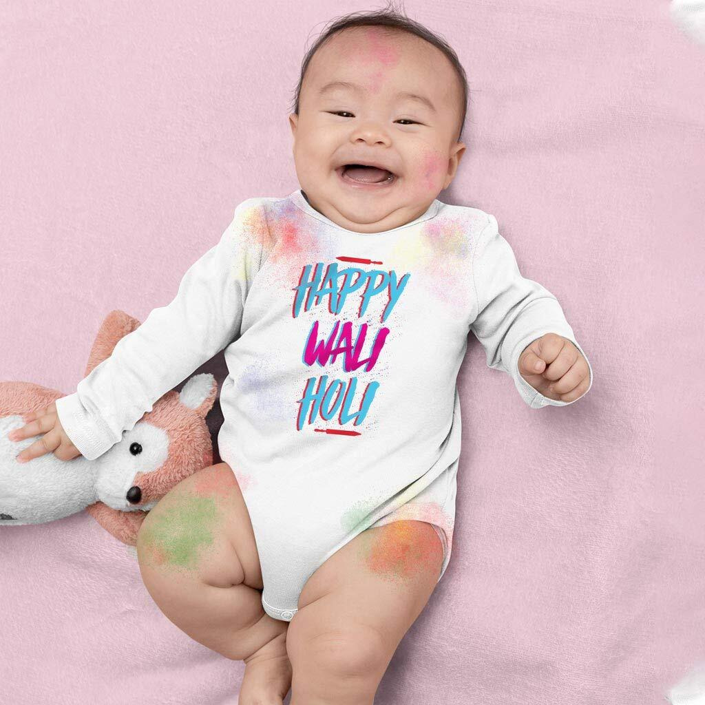 Bon Organik Unisex Happy wali Holi Bodysuit Baby (BON1215-K_White_3-6M)