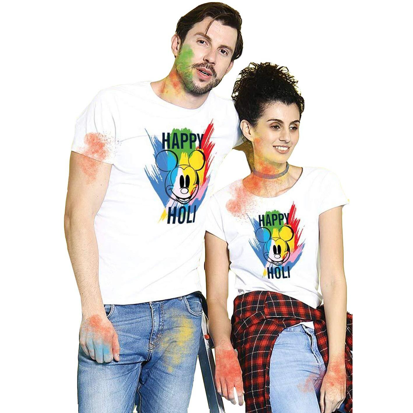 Bon Organik Couple Happy Holi Disney T-Shirt (COUPLEHOLIDBON4296_Mens M)
