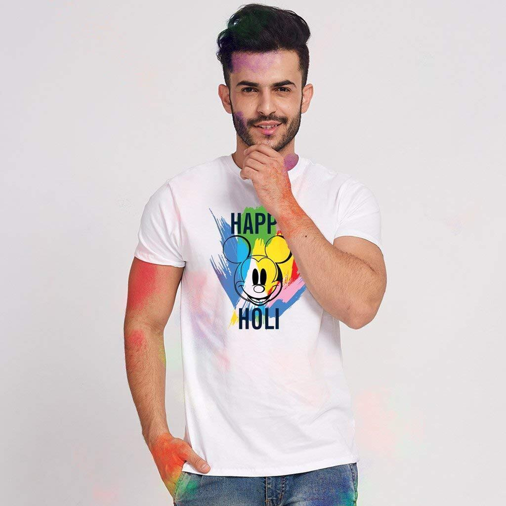 Bon Organik Couple Happy Holi Disney T-Shirt (COUPLEHOLIDBON4296_Mens M)