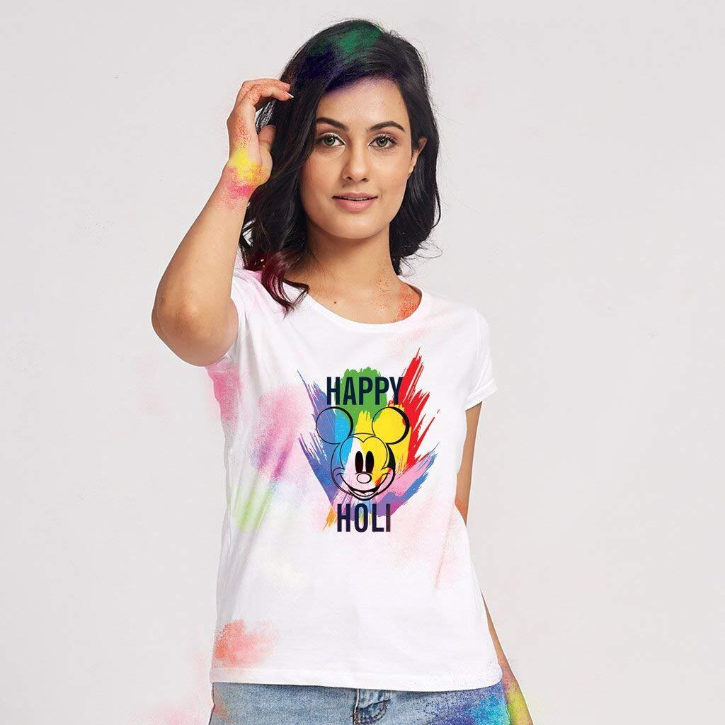Bon Organik Couple Happy Holi Disney T-Shirt (COUPLEHOLIDBON4296_Womens S)