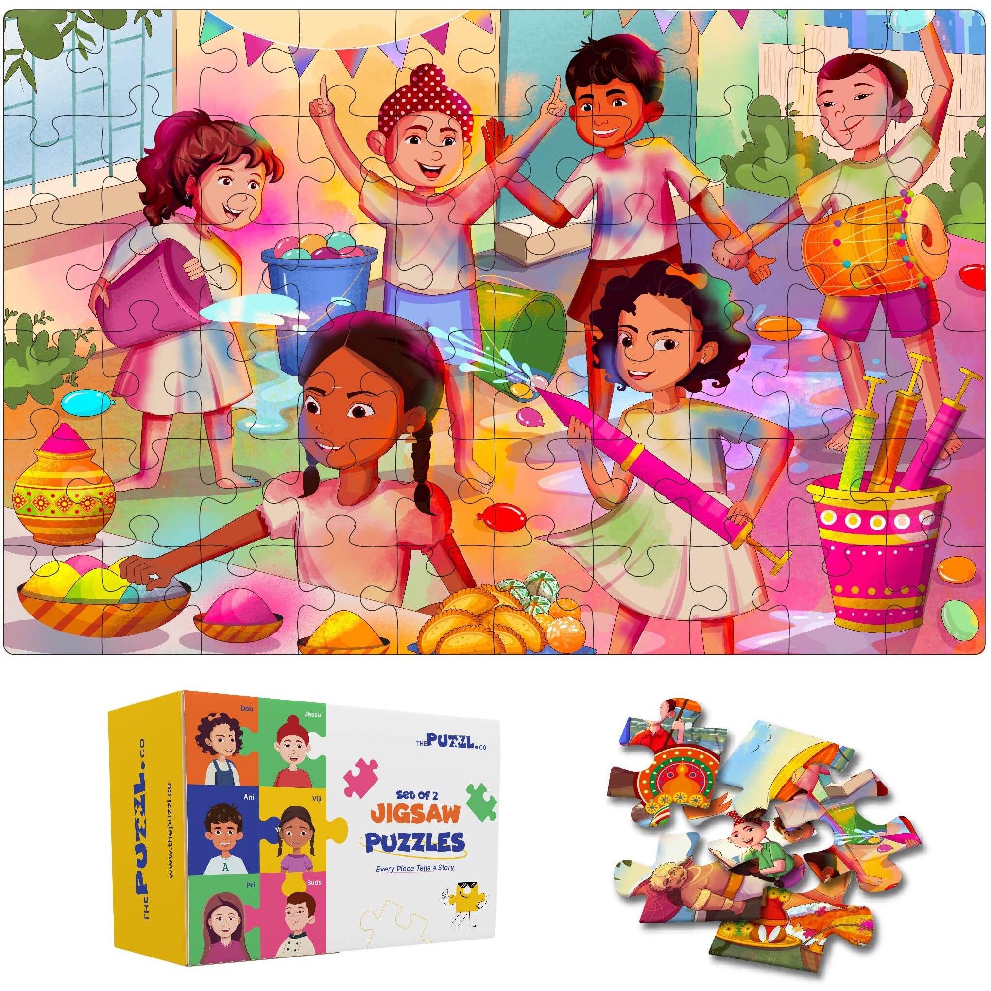 The Puzzl Co - Set of 2 Festive Theme Jigsaw Puzzles for Kids Age 5+ Years | Diwali & Holi | 60 Pcs Each | Includes Activity Sheets | Educational, Fun and Challenging Game | Unique Gift