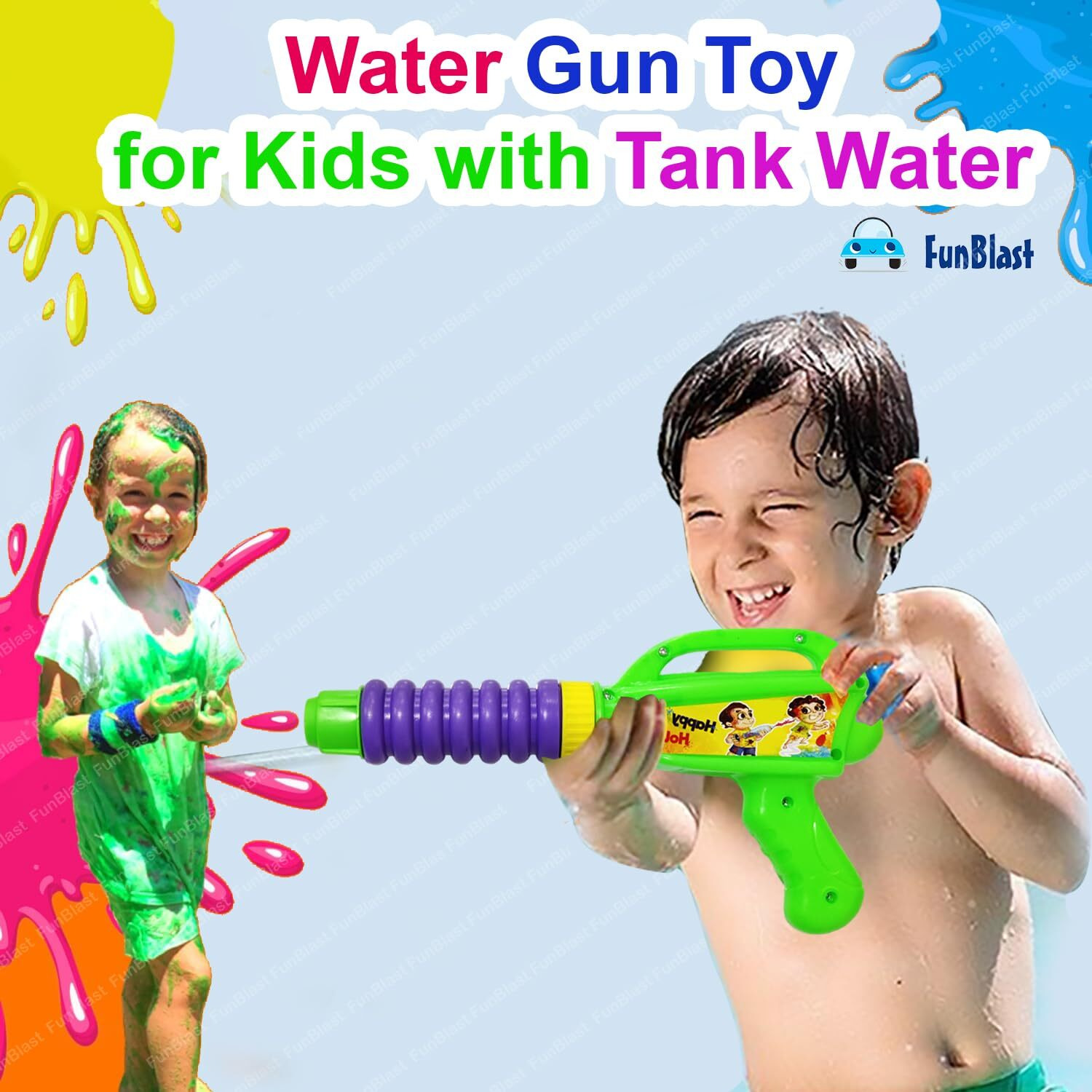 FunBlast Holi Pichkari High Pressure Water Gun Toy for Kids with Tank Water, Pichkari Water Gun, Pichkari for Kids, Holi Gun, Tank Capacity  1 L Made in India Pichkari Toys, Best Gift