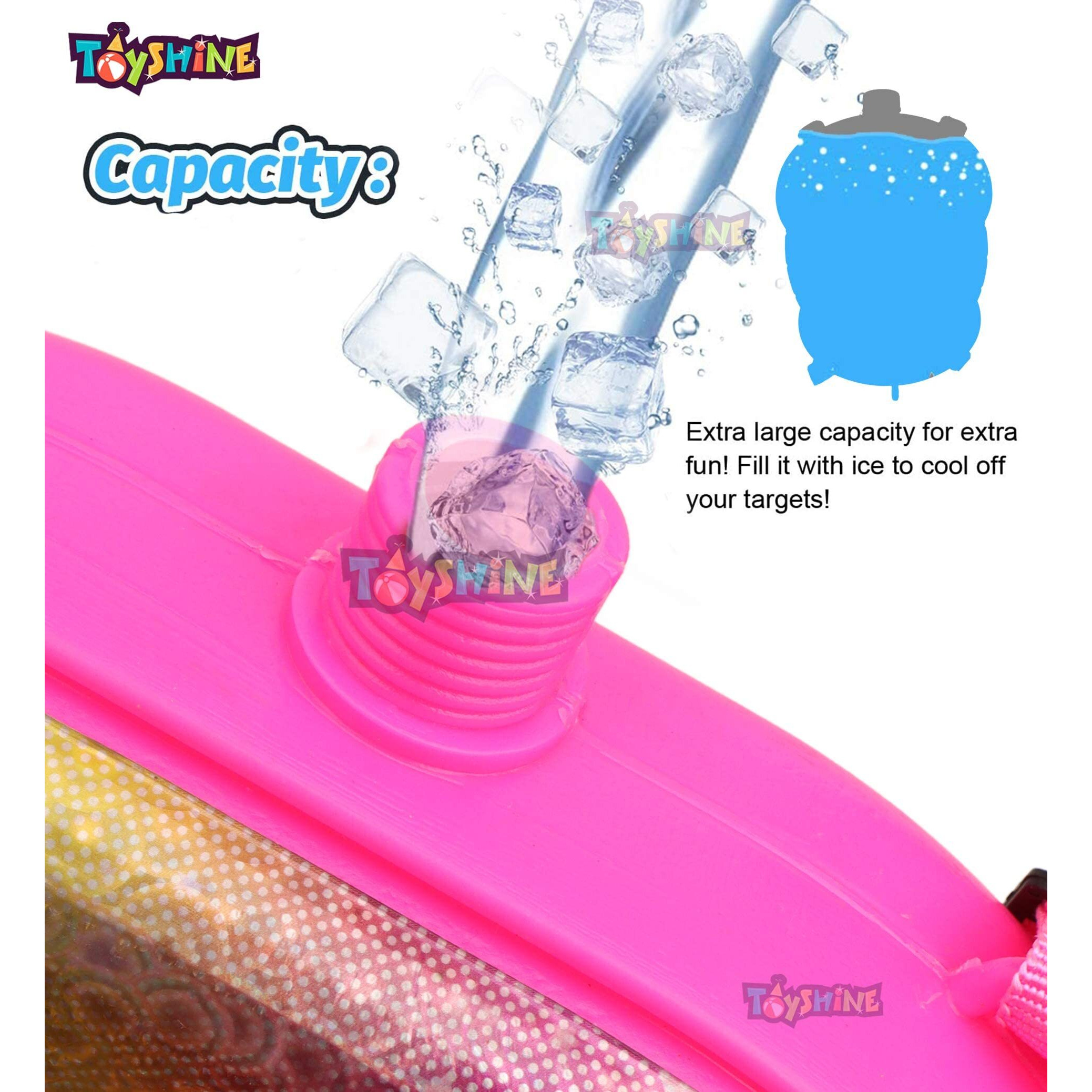 Toyshine Holi Water Toy Gun with Pressure Mechanism for Long Throw, Back Holding Tank, Back Holding Tank, 5.0 L, Unicorn Pink