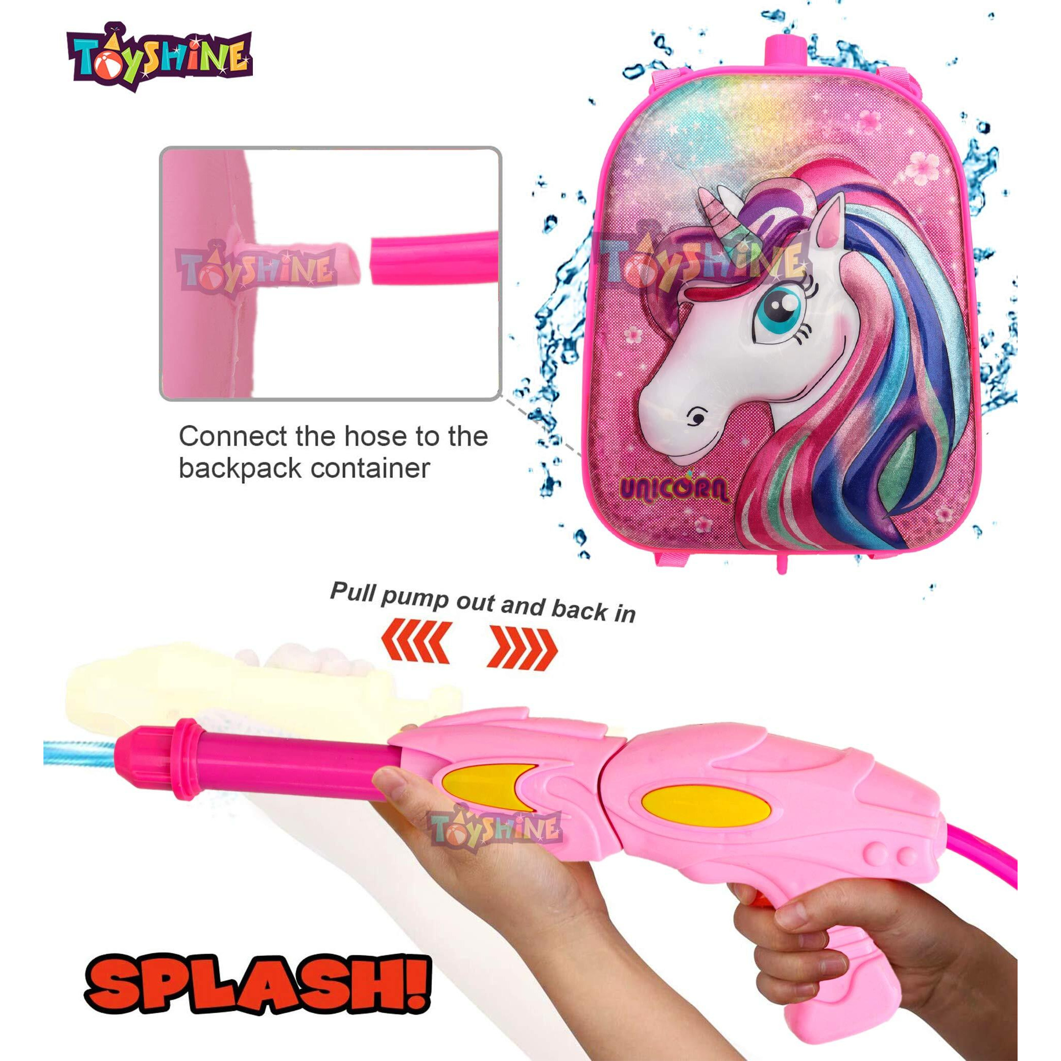 Toyshine Holi Water Toy Gun with Pressure Mechanism for Long Throw, Back Holding Tank, Back Holding Tank, 5.0 L, Unicorn Pink