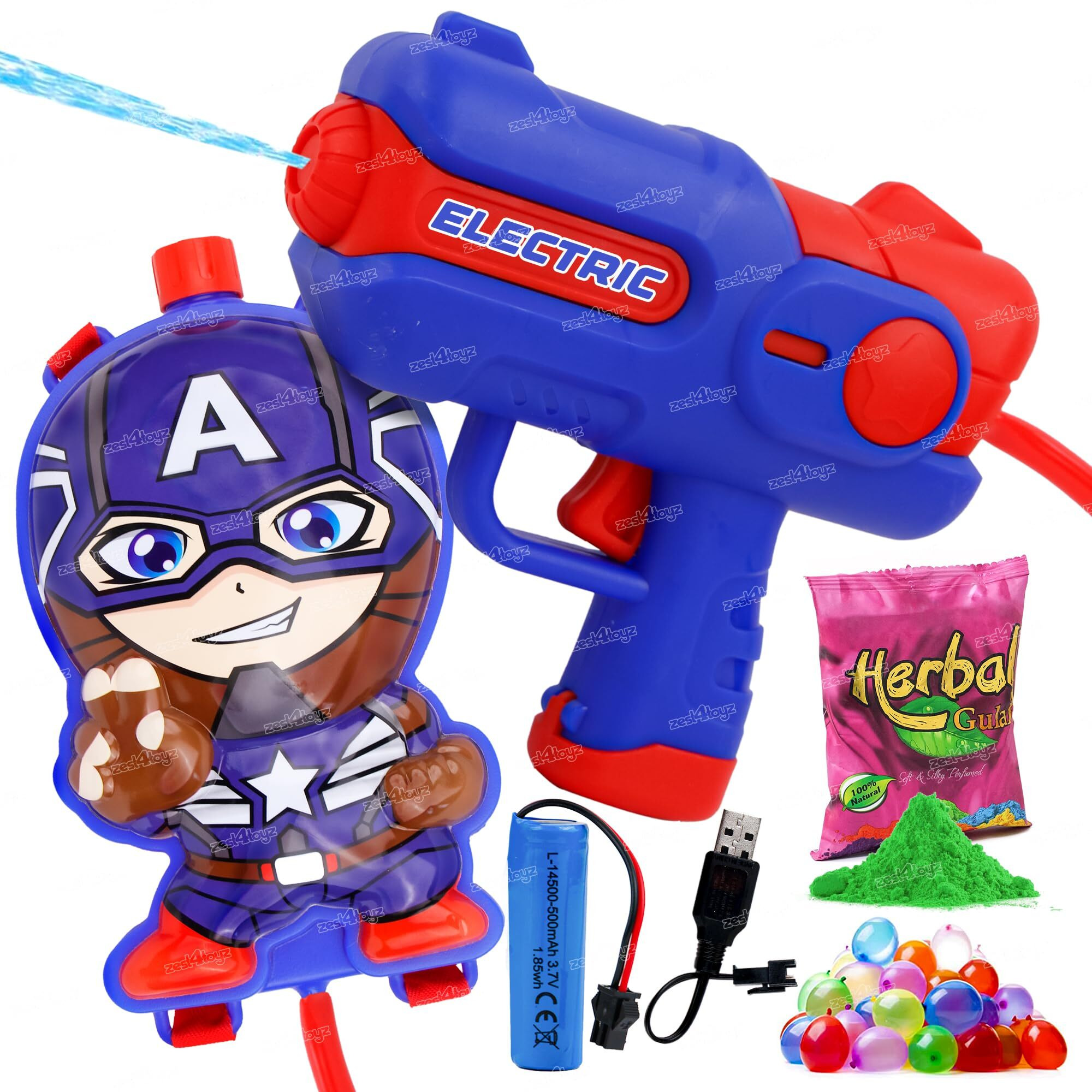 Zest 4 Toyz Holi Pichkari Water Gun for Kids Holi Motu Patlu Themed Water Gun for Holi Pool Party for Boys and Girls with 1 pkt Herbal Gulal and 100 Ballons Holi Combo - Bow Tank