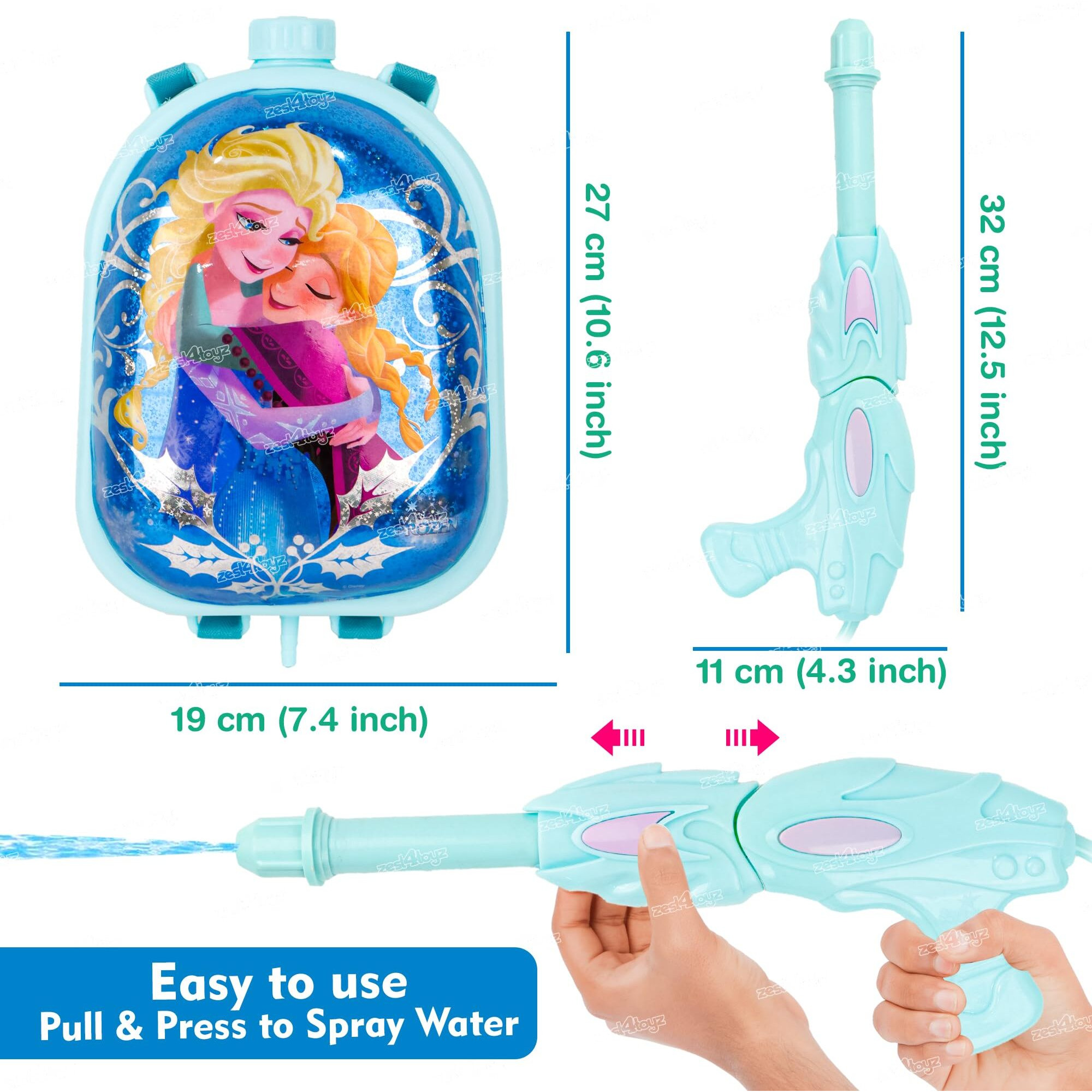 Zest 4 Toyz Holi Pichkari Water Gun for Kids Backpack Tank Holi Water Gun with 100 Balloons and 1 Pkt Holi Color for Holi Celebration Water Spray Gun - Boys and Girls (Dazzle Tank) Assorted