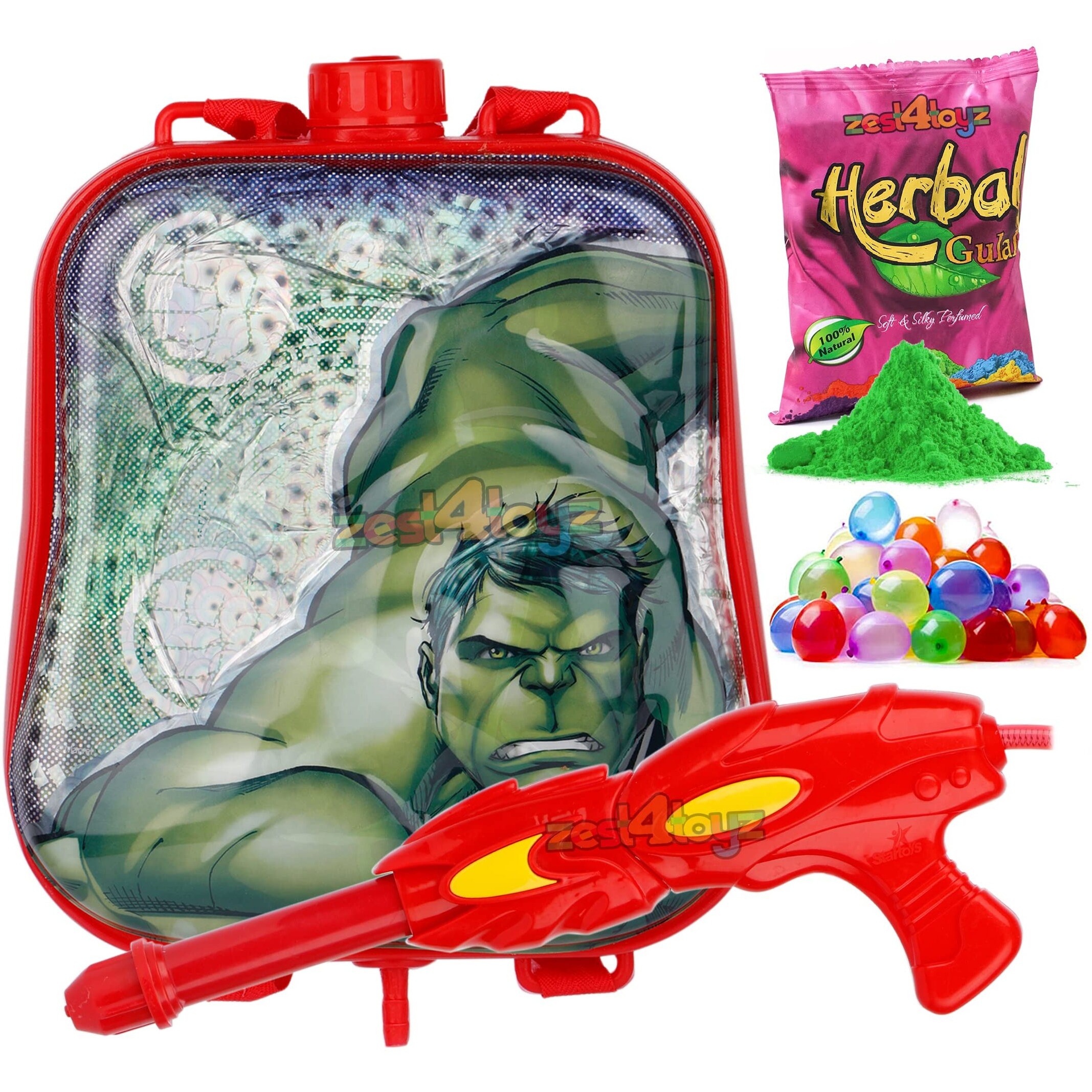 Zest 4 Toyz Holi Pichkari Watergun for Kids High Pressure Holi Pichkari Tank Spray with 1 Pkt Gulal Color & 100 Water Balloons Holi Combo(Royal Tank)- Boys and Girls