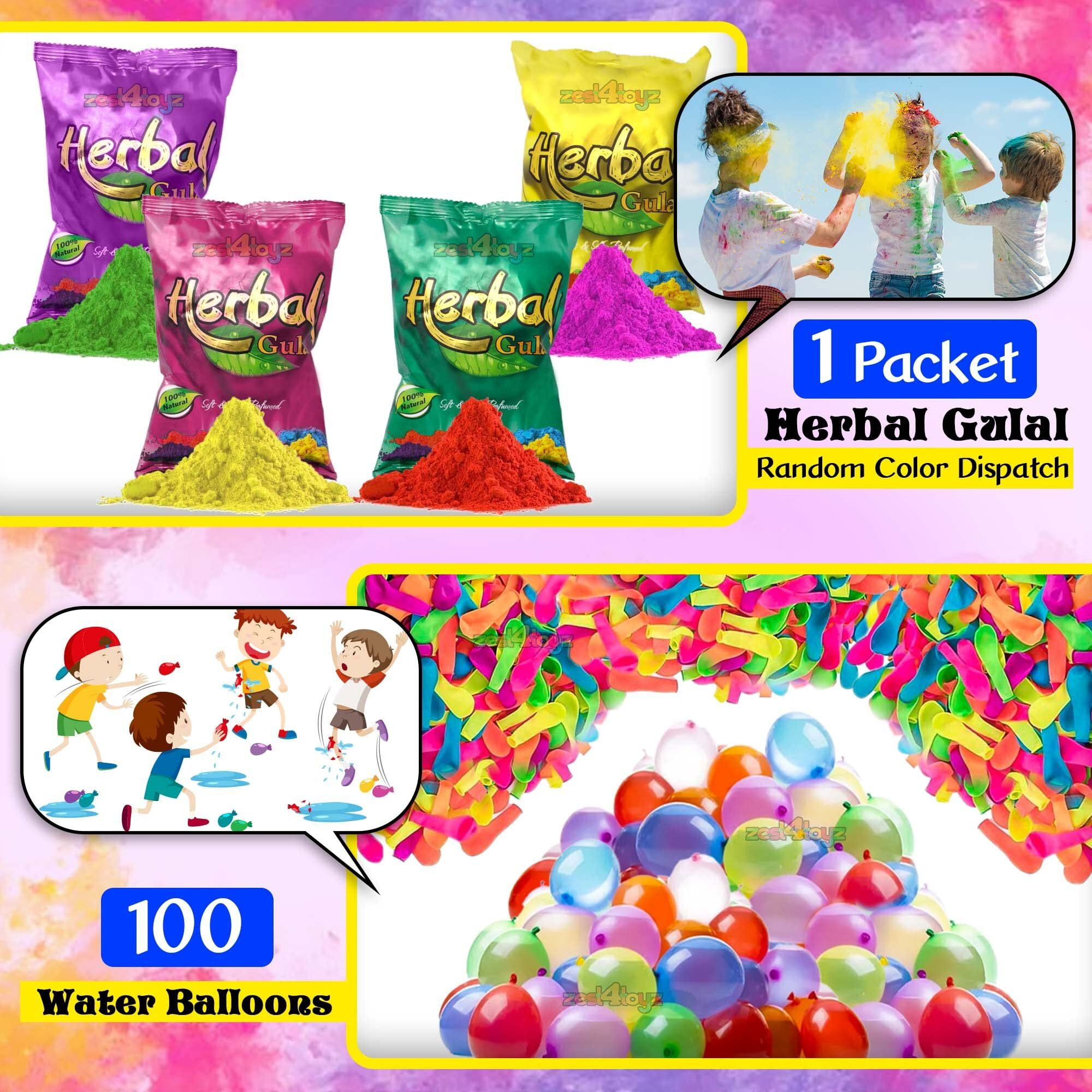 Zest 4 Toyz Holi Pichkari Watergun for Kids Backpack Pichkari Tank Spray with 1 Pkt Gulal Color & 100 Water Balloons Holi Combo(Royal Tank)- Boys and Girls
