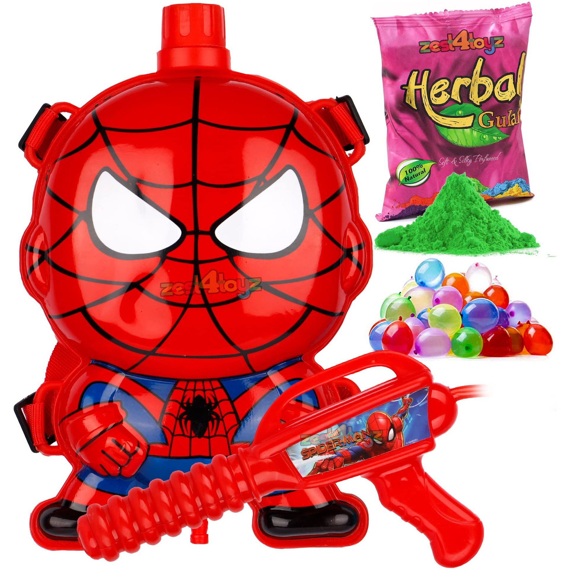 Zest 4 Toyz Holi Pichkari Water Gun for Kids High Pressure Tank Water Spray Get Holi Combo 100 Balloons and 1 Pkt Holi Color for Holi Pool Parties Girls and Boys (Mini Tank- Red)