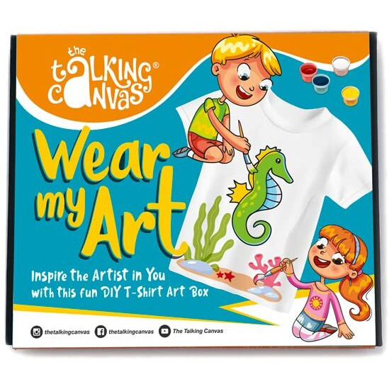 The Talking Canvas Art and Crafts T-Shirt Painting Craft Kit - Art Activity for Kids | Wear Your Art | Holi Gifts - Sea Horse Design | Age 11-12 Years
