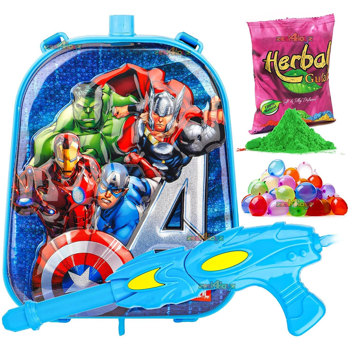 Zest 4 Toyz Holi Pichkari Water Gun for Kids Powerful High Pressure Tank Spray with Holi Combo 1 Pkt Holi Color & 100 Balloon for Boys and Girls
