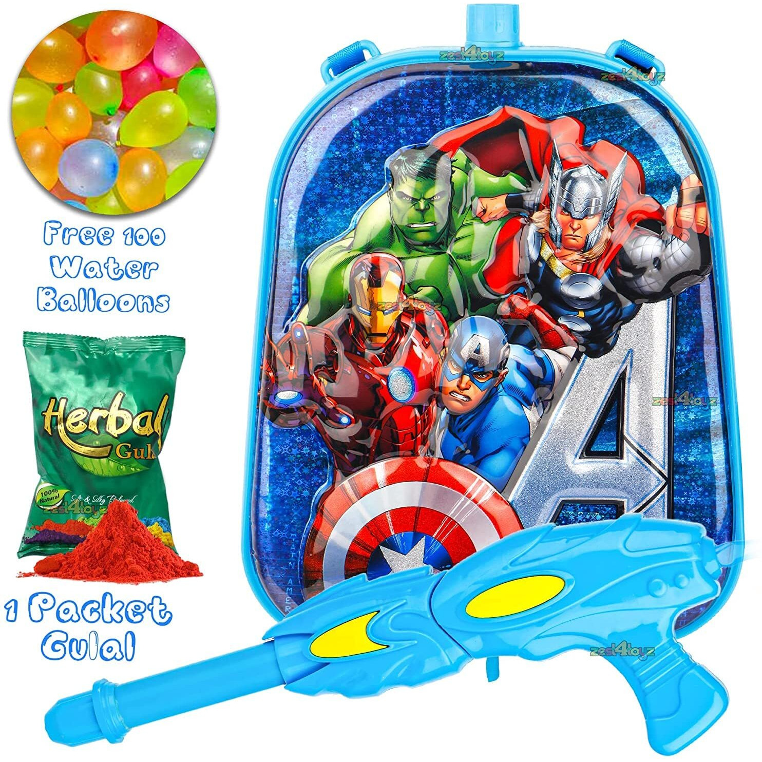 Zest 4 Toyz Holi Pichkari Water Gun for Kids Powerful High Pressure Tank Spray with Holi Combo 1 Pkt Holi Color & 100 Balloon for Boys and Girls