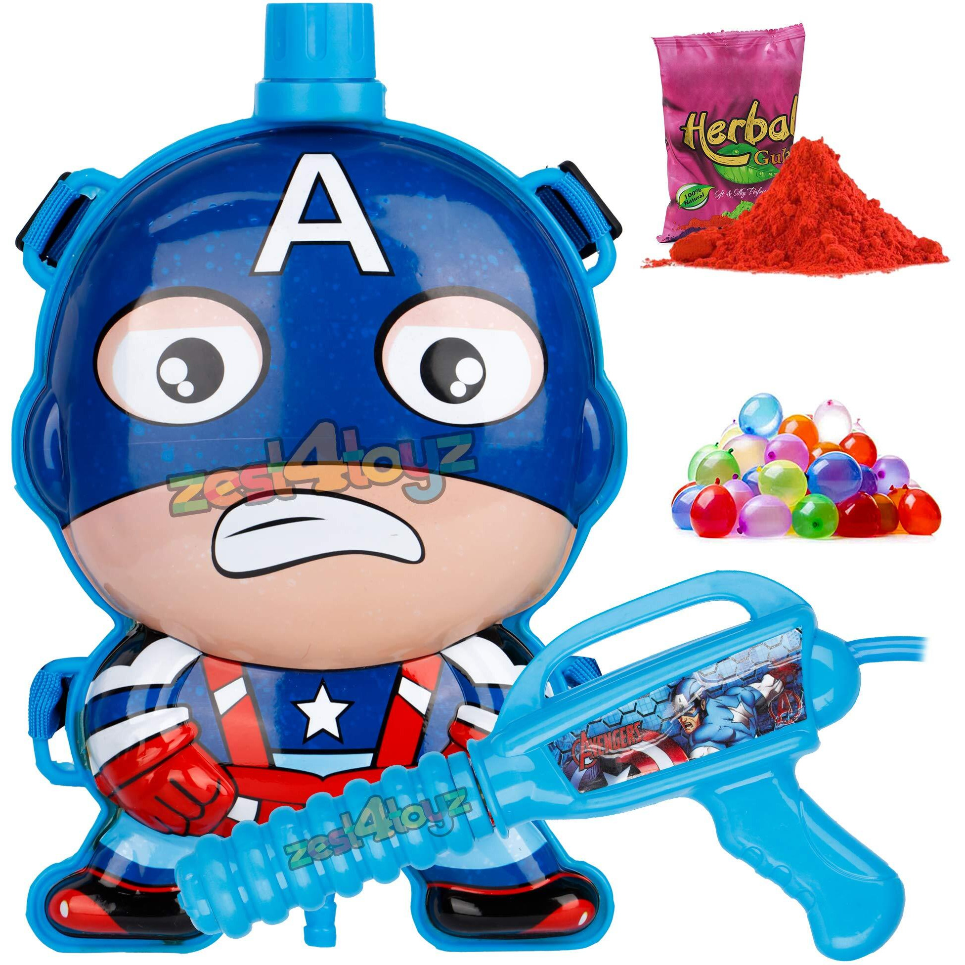 Zest 4 Toyz Holi Pichkari Water Gun for Kids Back Holding Tank Spray with Holi Combo 100 Balloons and 1 Pkt Holi Color for Holi Celebration (Heart Tank)