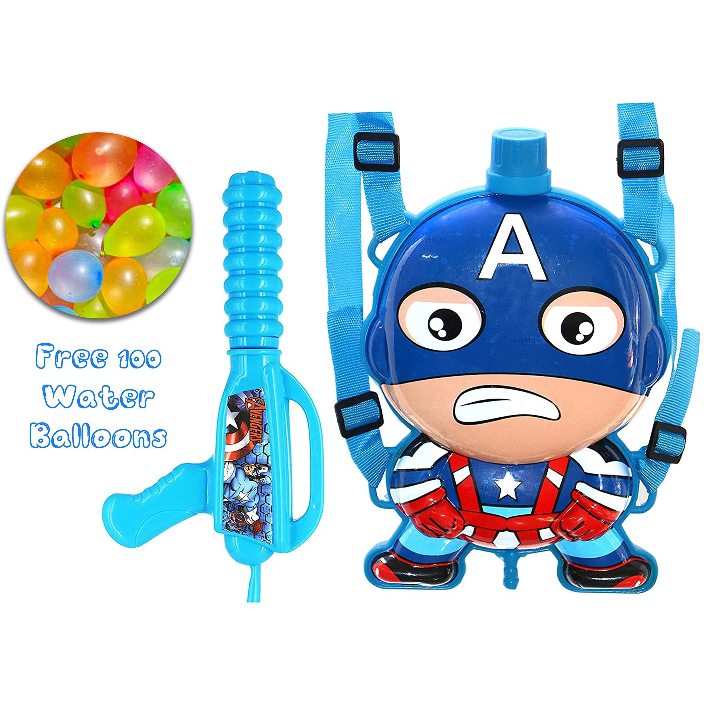 Zest 4 Toyz Holi Pichkari Water Gun for Kids Back Holding Tank Spray with Holi Combo 100 Balloons and 1 Pkt Holi Color for Holi Celebration (Heart Tank)