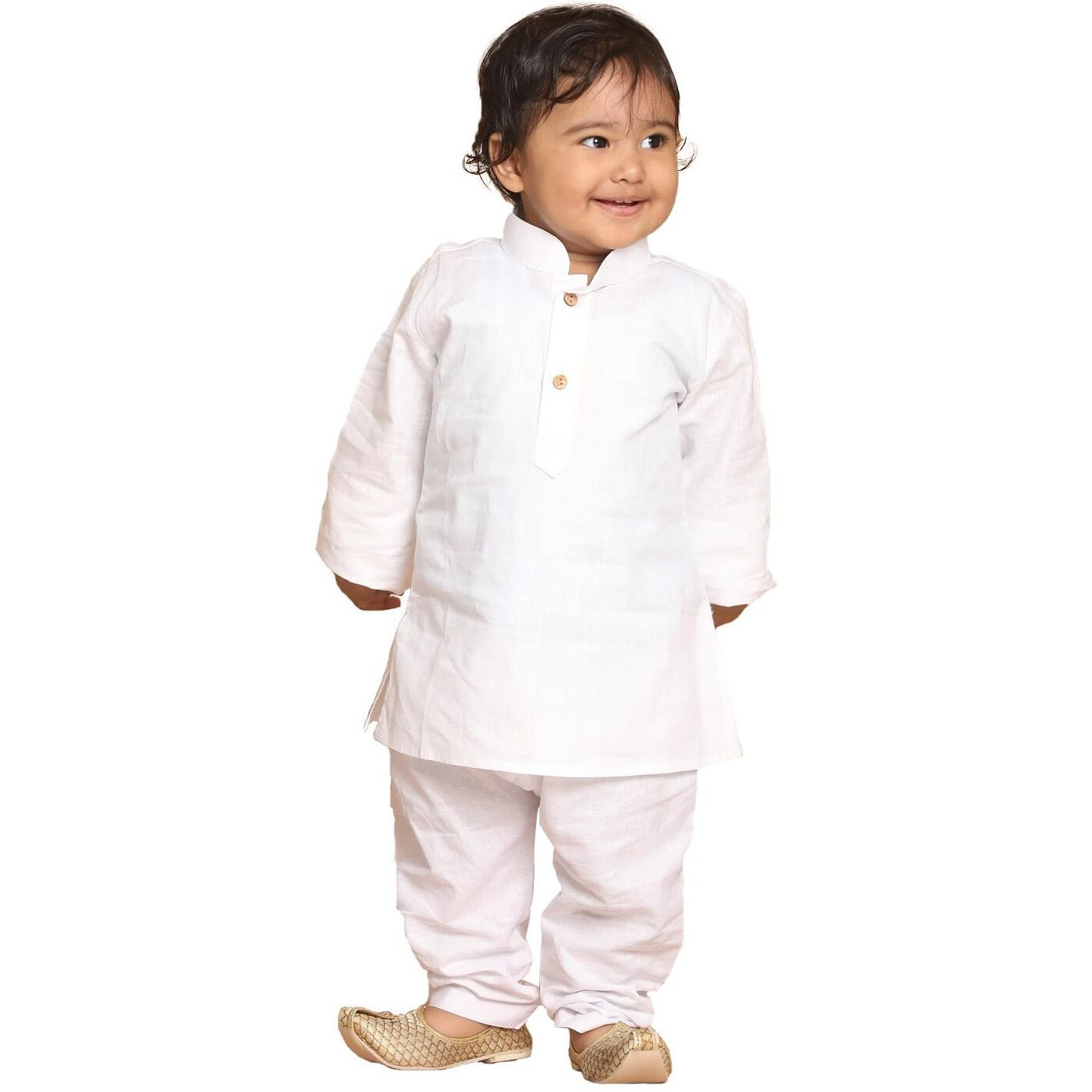 Vastramay Infant Boys White Cotton Blend Kurta Pyjama Set || Classic Solid Kurta In Cotton Fabric With White Pyjama || Elegant For Holi & EID Celebration_VSHISBK007WHnPCWH_20