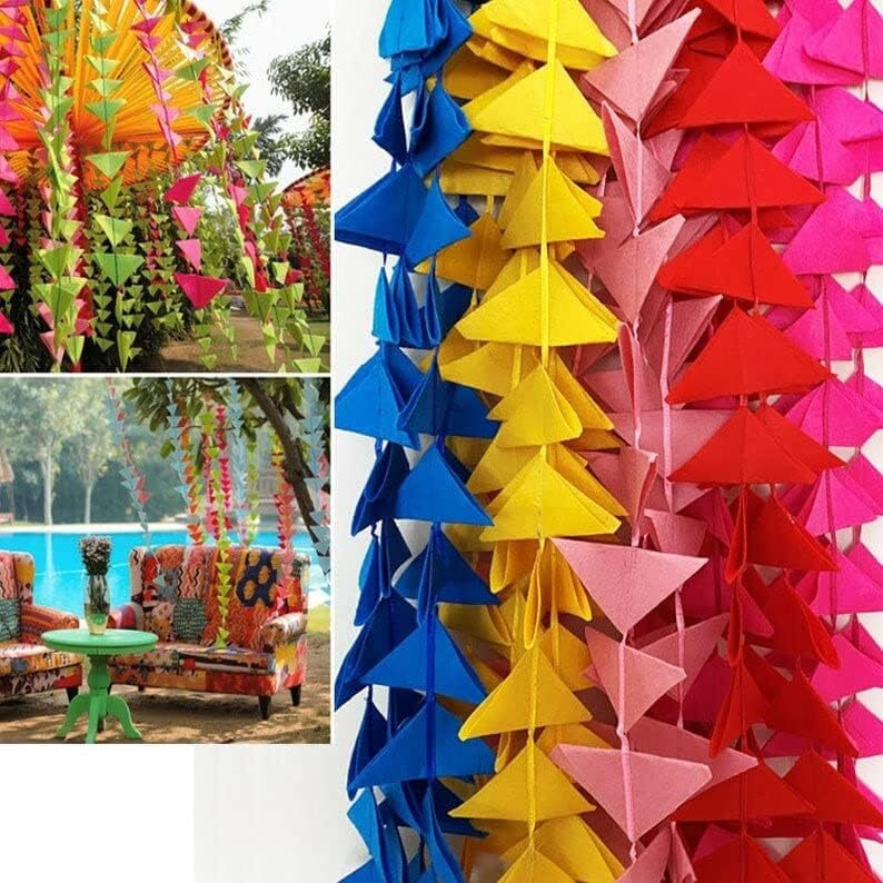Abhaas Decorative Triangle Felt Fabric Garlands Handmade 4ft. Hanging Toran Indian for Mehndi, Haldi, Wedding, Party Dcor/Backdrops, Holi, Color Theme Party, Festivals (Multi-5pc)