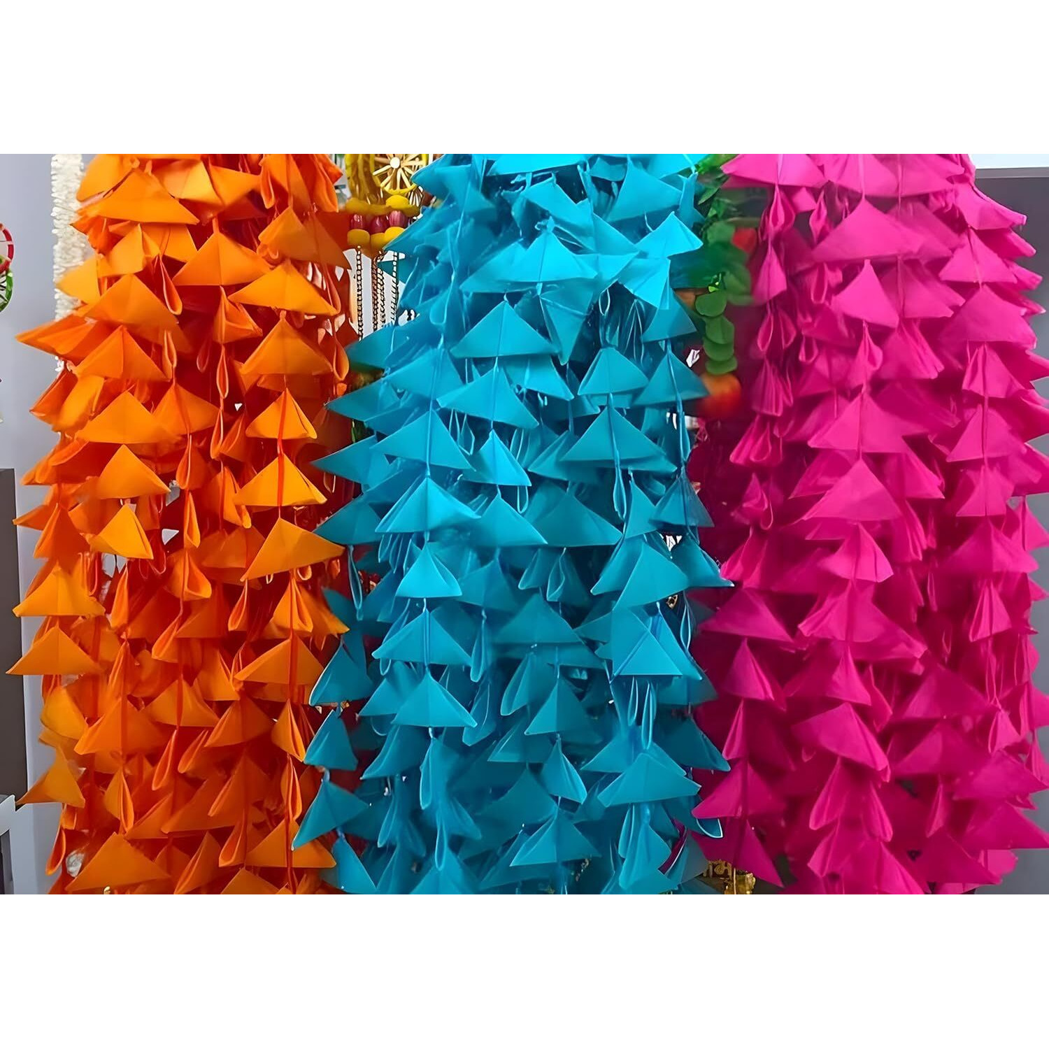 Abhaas Decorative Triangle Felt Fabric Garlands Handmade 4ft. Hanging Toran Indian for Mehndi, Haldi, Wedding, Party Dcor/Backdrops, Holi, Color Theme Party, Festivals (Multi-5pc)