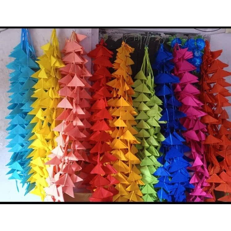 Abhaas Decorative Triangle Felt Fabric Garlands Handmade 4ft. Hanging Toran Indian for Mehndi, Haldi, Wedding, Party Dcor/Backdrops, Holi, Color Theme Party, Festivals (Multi-5pc)