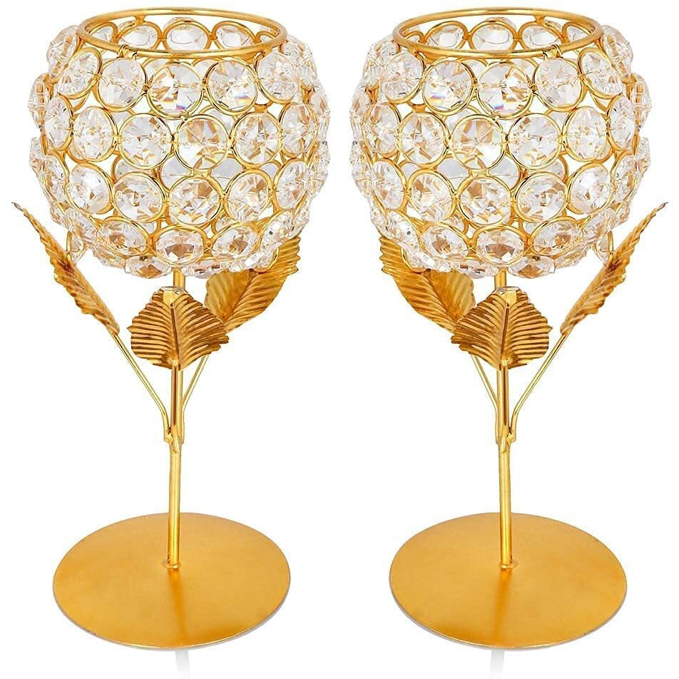 Crystal Candle Holder Tea Light Stand Votive- Decorative Tealight Holders for Home Office Living Room Indoor Garden Dining Centerpiece Decoration Holi, Diwali, Gifts 7 Inch (4 PCS Pack)