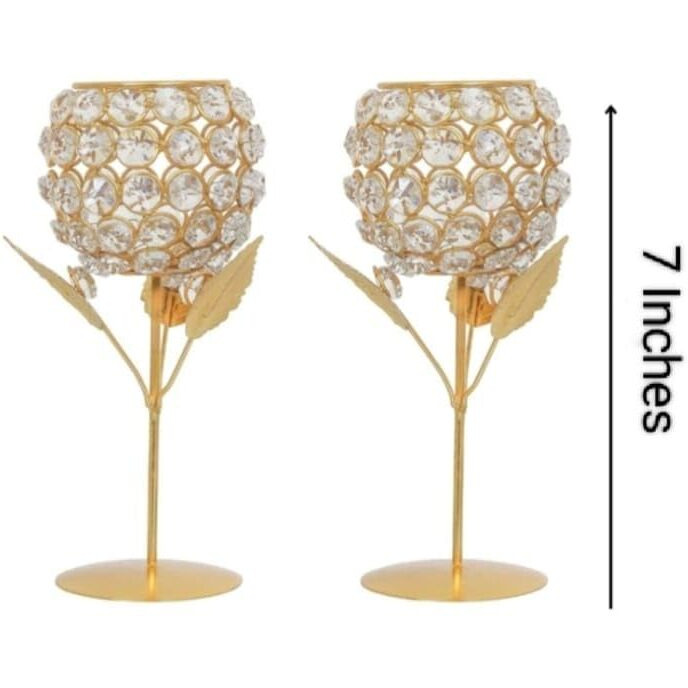 Crystal Candle Holder Tea Light Stand Votive- Decorative Tealight Holders for Home Office Living Room Indoor Garden Dining Centerpiece Decoration Holi, Diwali, Gifts 7 Inch (4 PCS Pack)