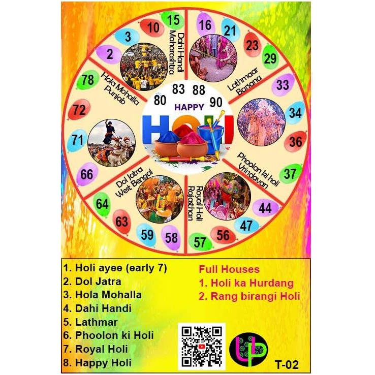 UltPult Tambola Holi Theme Tambola Tickets | Holi Round Theme | Tambola Bingo Housie Tickets | English | for Kitty Party Game & Family Gatherings | Bingo Housie Cards (Set of 15 Tickets)