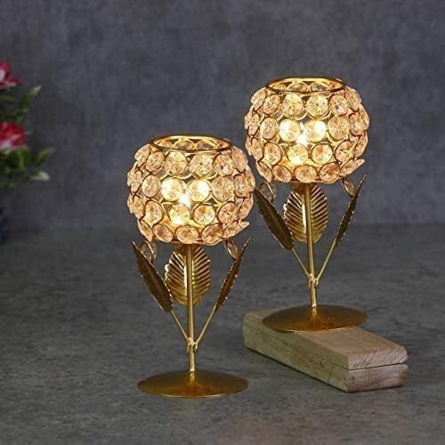 Crystal Candle Holder Tea Light Stand Votive- Decorative Tealight Holders for Home Office Living Room Indoor Garden Dining Centerpiece Decoration Holi, Diwali, Gifts 7 Inch (6 PCS Pack)