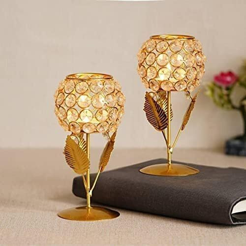 Crystal Candle Holder Tea Light Stand Votive- Decorative Tealight Holders for Home Office Living Room Indoor Garden Dining Centerpiece Decoration Holi, Diwali, Gifts 7 Inch (6 PCS Pack)