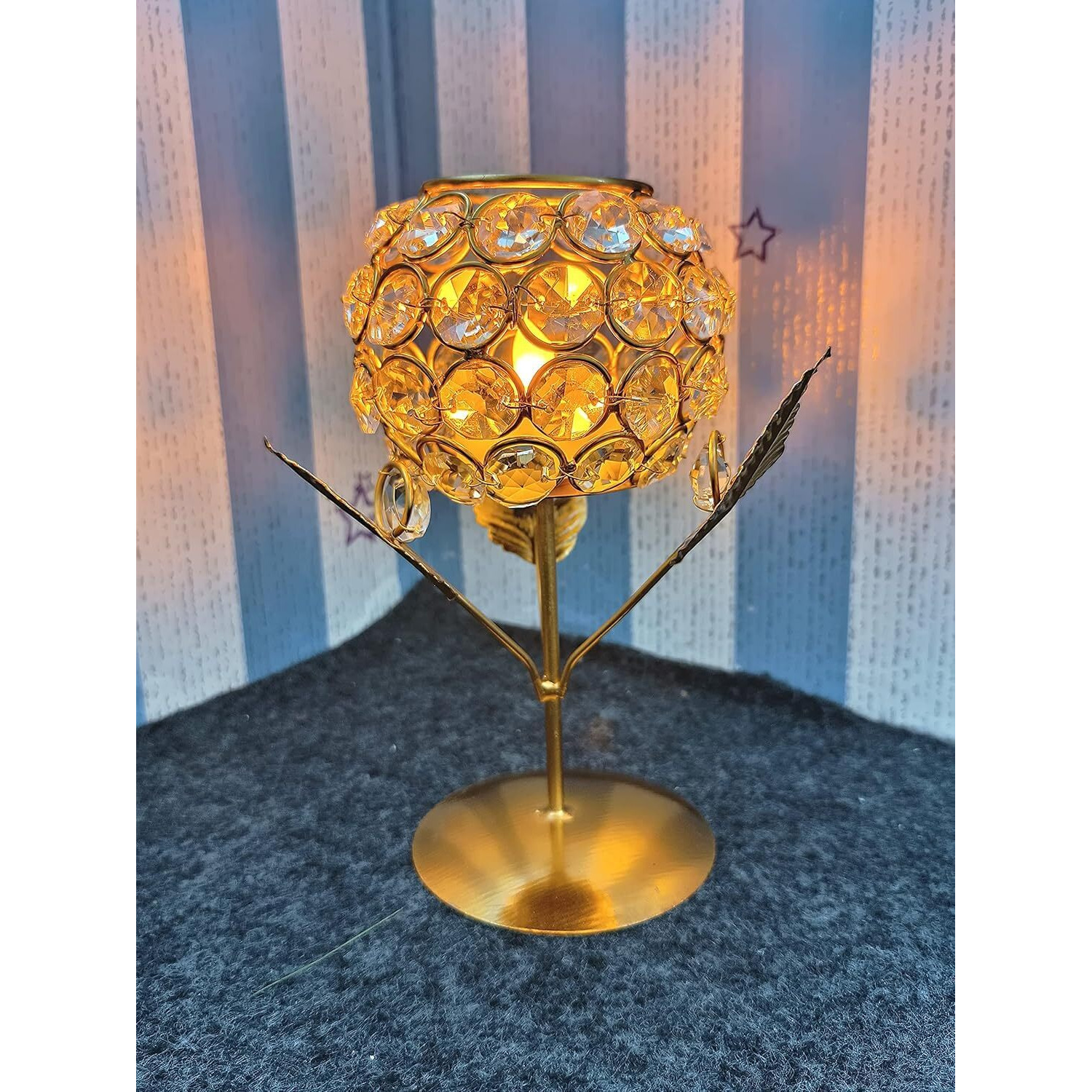 Crystal Candle Holder Tea Light Stand Votive- Decorative Tealight Holders for Home Office Living Room Indoor Garden Dining Centerpiece Decoration Holi, Diwali, Gifts 7 Inch (1 PCS Pack)