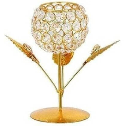 Crystal Candle Holder Tea Light Stand Votive- Decorative Tealight Holders for Home Office Living Room Indoor Garden Dining Centerpiece Decoration Holi, Diwali, Gifts 7 Inch (1 PCS Pack)