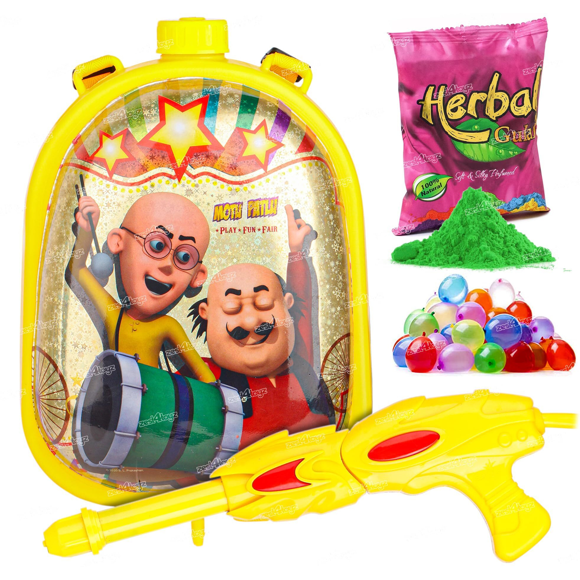 Zest 4 Toyz Holi Pichkari Water Gun for Kids Holi Water Gun Backpack Tank with 100 Balloons and 1 Pkt Holi Color for Holi Celebration Water Spray Gun - Boys and Girls (Dazzle Tank) Assorted