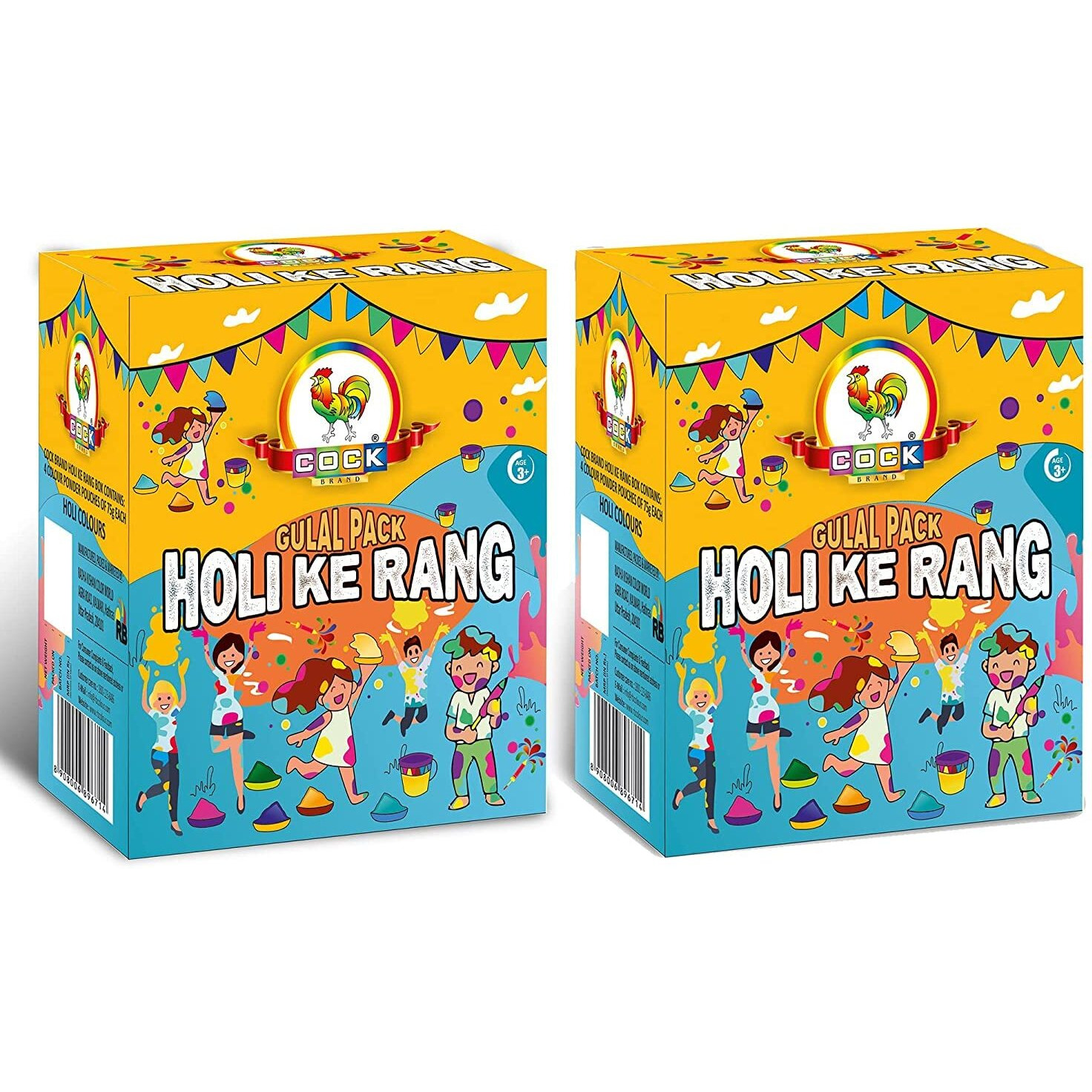 COCK BRAND Holi Ke Rang Giftbox | Gulal Packets (Multicolour) | Holi Gift Box | 100% Natural and Organic Gulal Powder | Holi Celebration 4 Pouches in Each Pack (Holi Ke Rang (Pack 2)