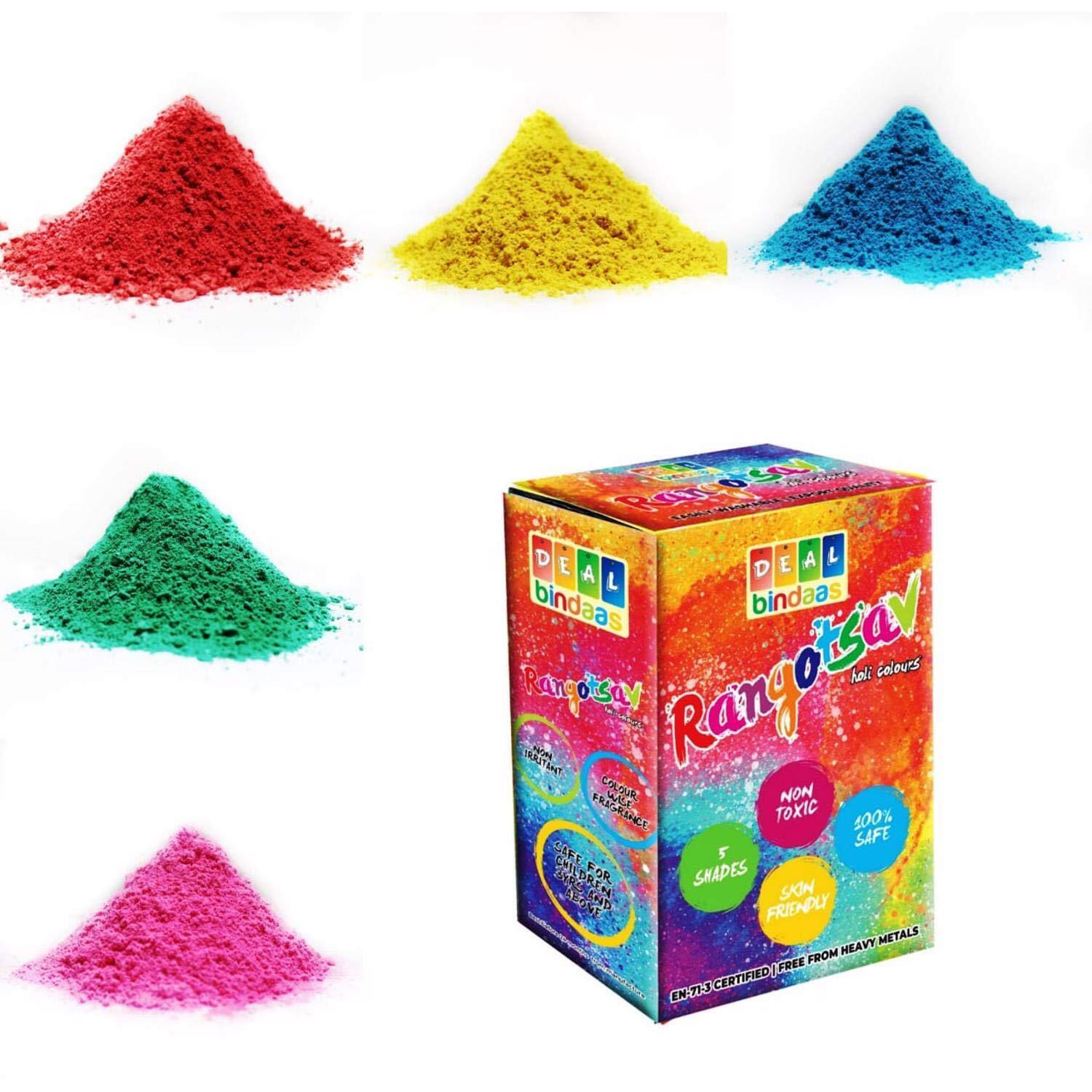 DealBindaas Rangotsav Herbal Gulal 500 GMS 5 Shades | NonToxic | Eco Friendly | 100% Safe Holi Color Powder Pack of 2  500gm. (10pcs X 50gm) Herbal Gulal