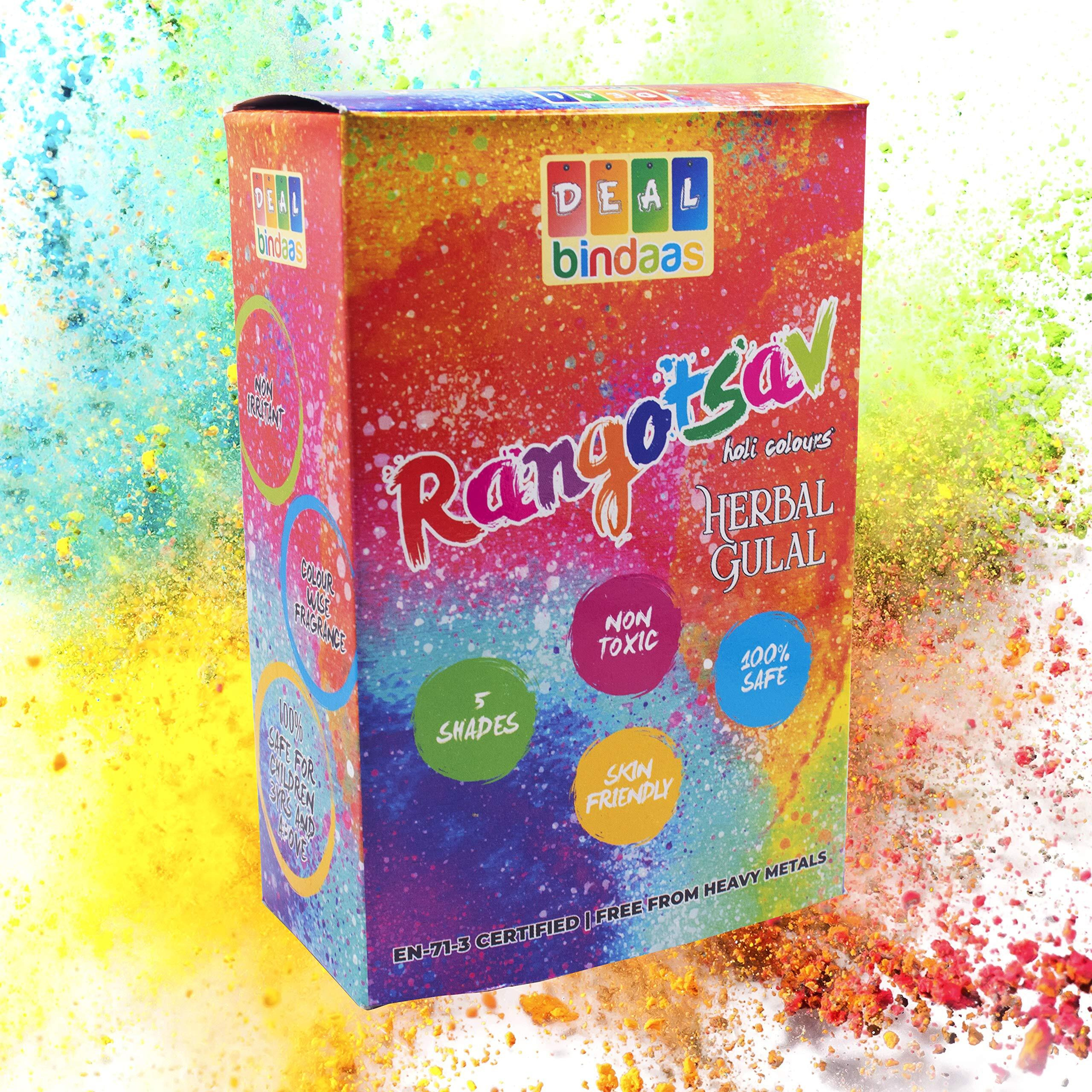 DealBindaas Rangotsav Herbal Gulal 500 GMS 5 Shades | NonToxic | Eco Friendly | 100% Safe Holi Color Powder Pack of 2  500gm. (10pcs X 50gm) Herbal Gulal