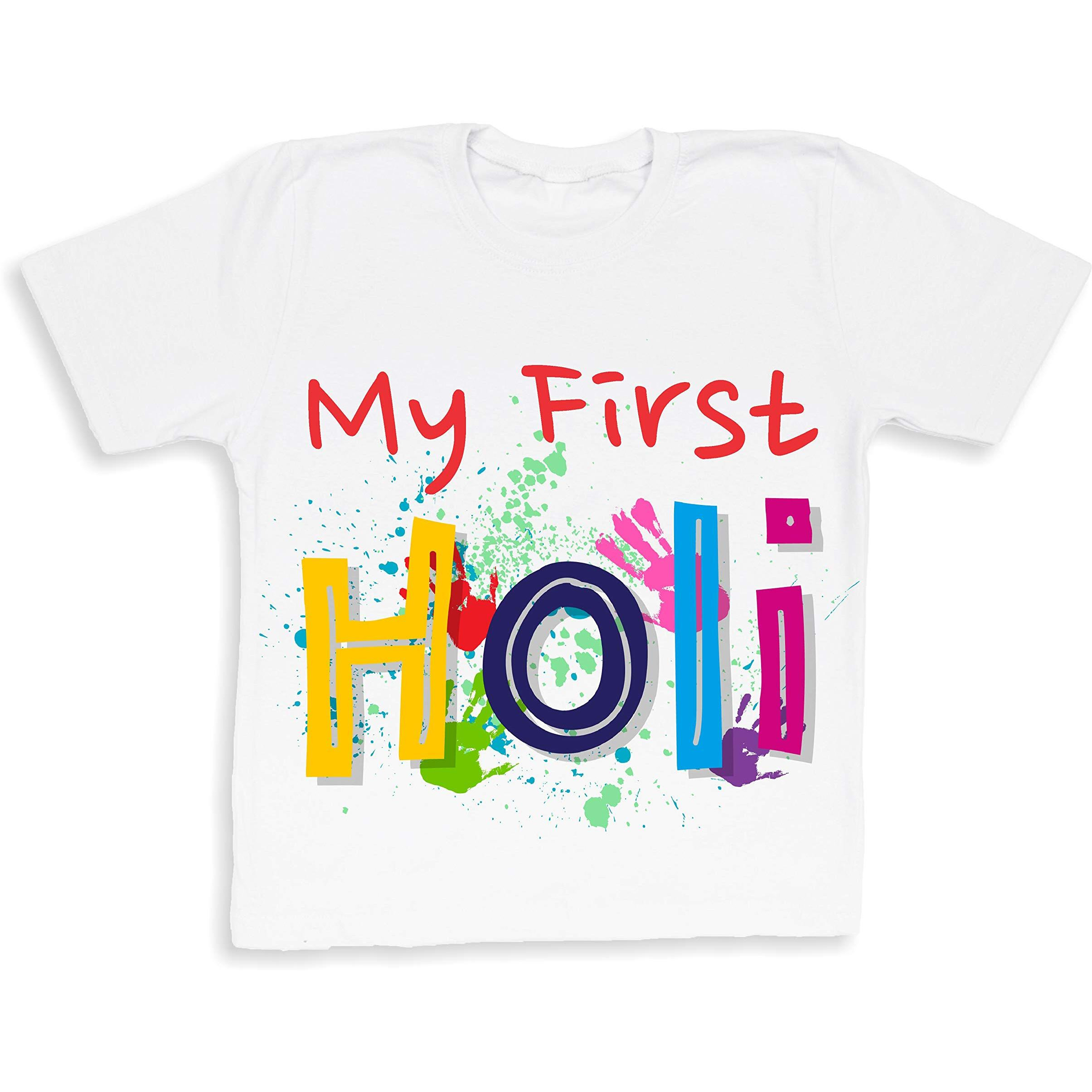 GIFTkarde My First Holi Printed Tshirt for Kids || New Born Baby/Infants || Soft Polyester Fabric || Unisex, Chest 22, Size 12-24 Months