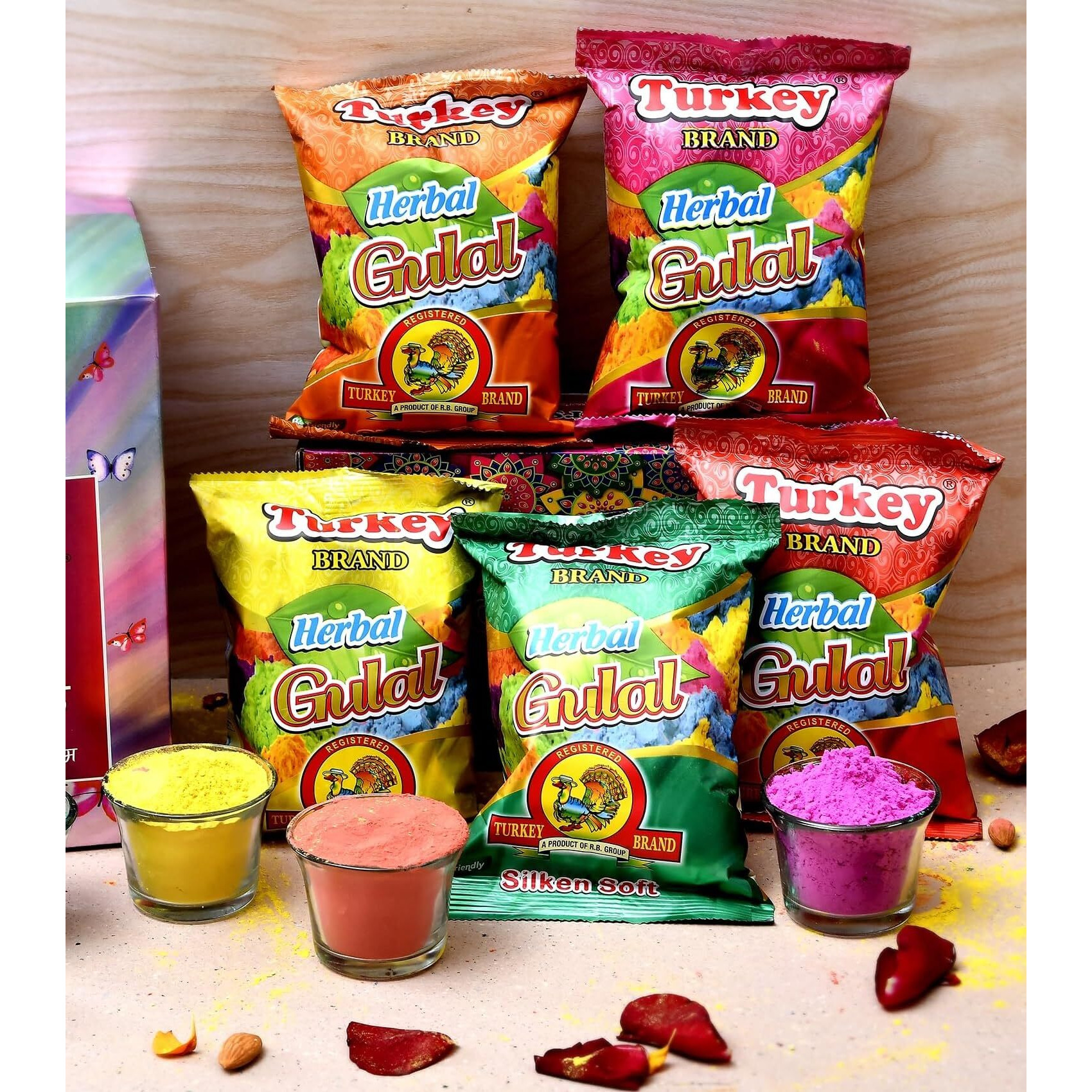 CraftVatika Holi Colour Herbal Gulal, Natural & Organic Holi Colours, Holi Rang, Non Toxic Eco Friendly Color Powder (5 Pieces) - Ecofriendly Organic Holi Colour for Kids