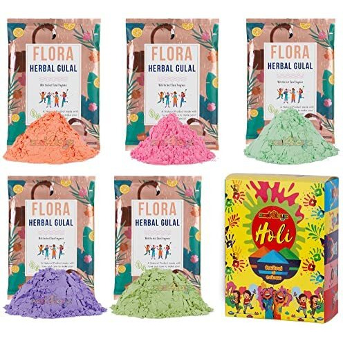 Zest 4 Toyz Organic Eco-Friendly Herbal Gulal for Holi Celebration, Skin Friendly, Natural Fragrance, Handmade (Assorted Colour, Pack of 5, 80 Grams Each)