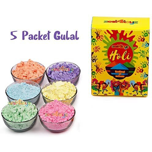 Zest 4 Toyz Organic Eco-Friendly Herbal Gulal for Holi Celebration, Skin Friendly, Natural Fragrance, Handmade (Assorted Colour, Pack of 5, 80 Grams Each)