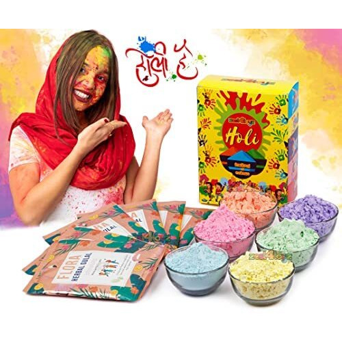 Zest 4 Toyz Organic Eco-Friendly Herbal Gulal for Holi Celebration, Skin Friendly, Natural Fragrance, Handmade (Assorted Colour, Pack of 5, 80 Grams Each)