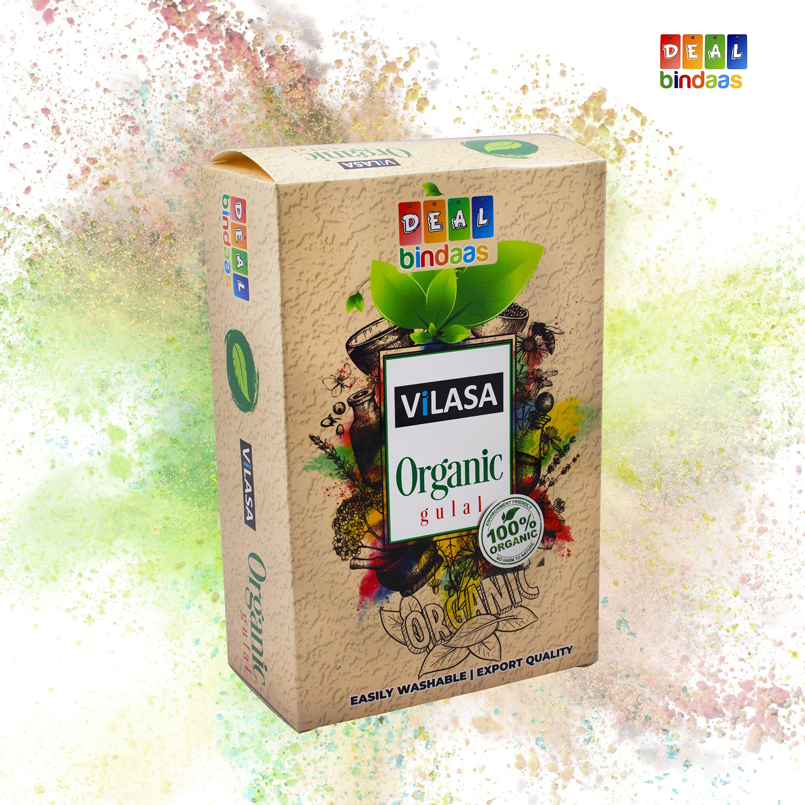 DealBindaas Vilasa Holi Organic Gulal for Kids Adult | Holi Colour | Combo | Make UR Holi Special | Holi Color Powder | Best Kids Holi Colour (Pack of 1  200gm. (4pcs X 50gm), Holi Organic Gulal)