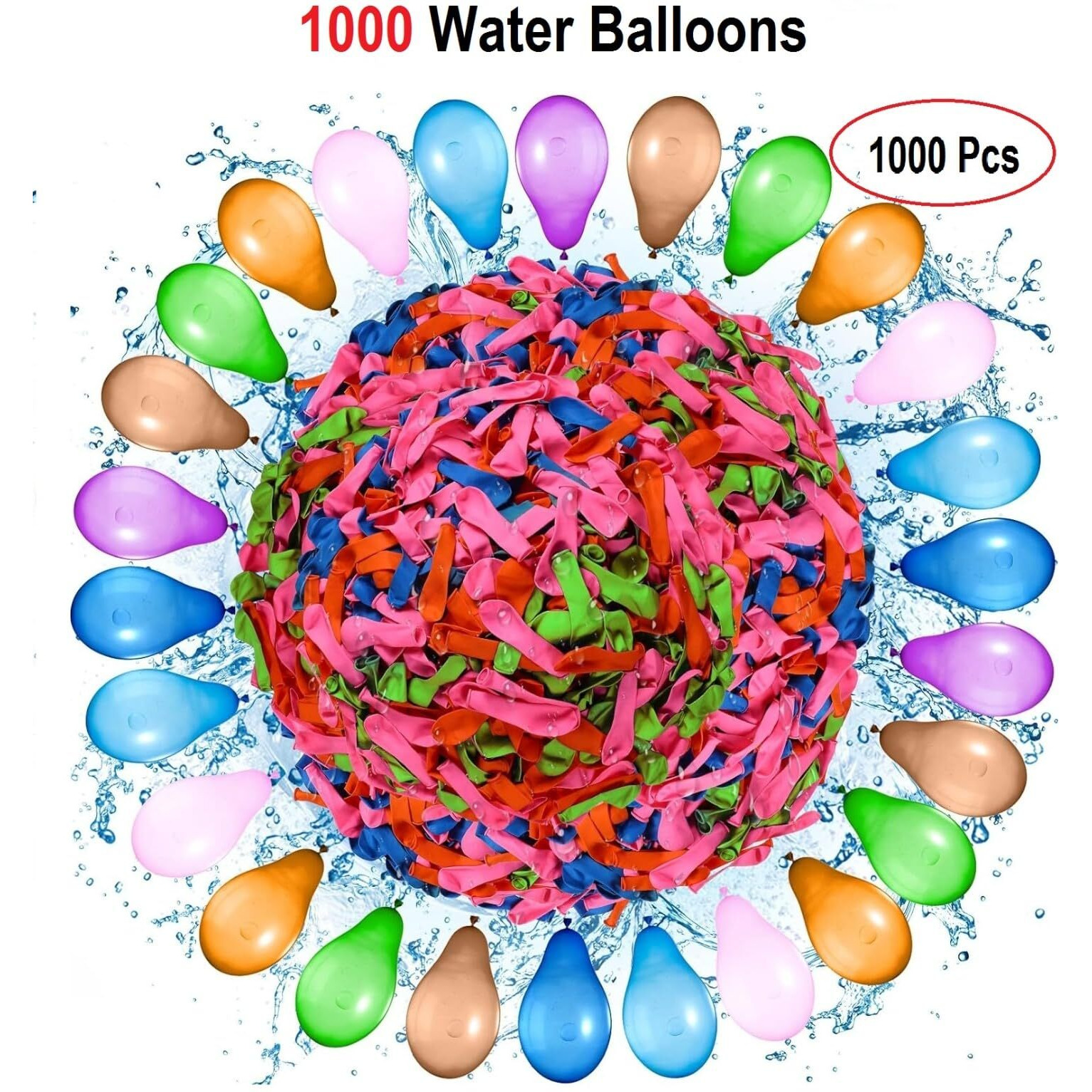 AMFIN (Pack of 1000) Non Toxic Holi Water Balloons for Kids - Multicolor