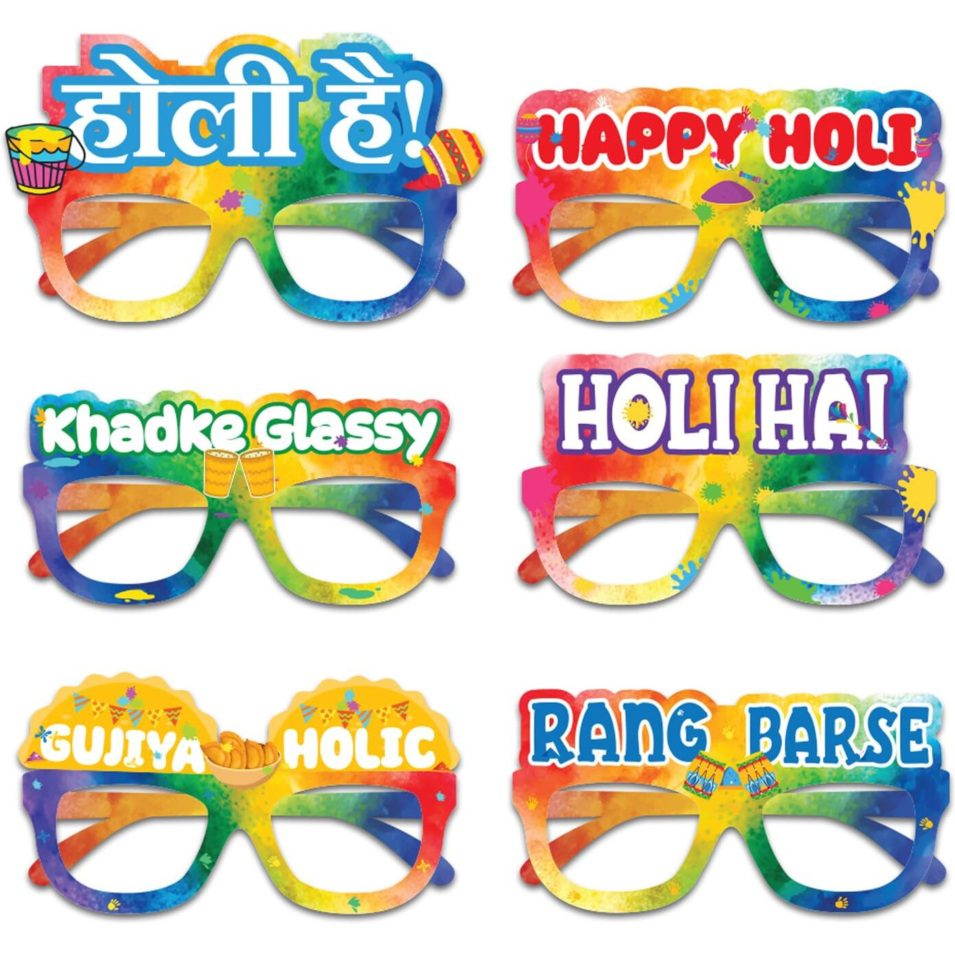 Festiko Set of 12 Pcs Paper Eye Glasses For Holi, Holi Selfie Props, Happy Holi Decorations, Holi Party Supplies, Holi Party Wearables, Holi Party Eyewear, Holi Decorations Items