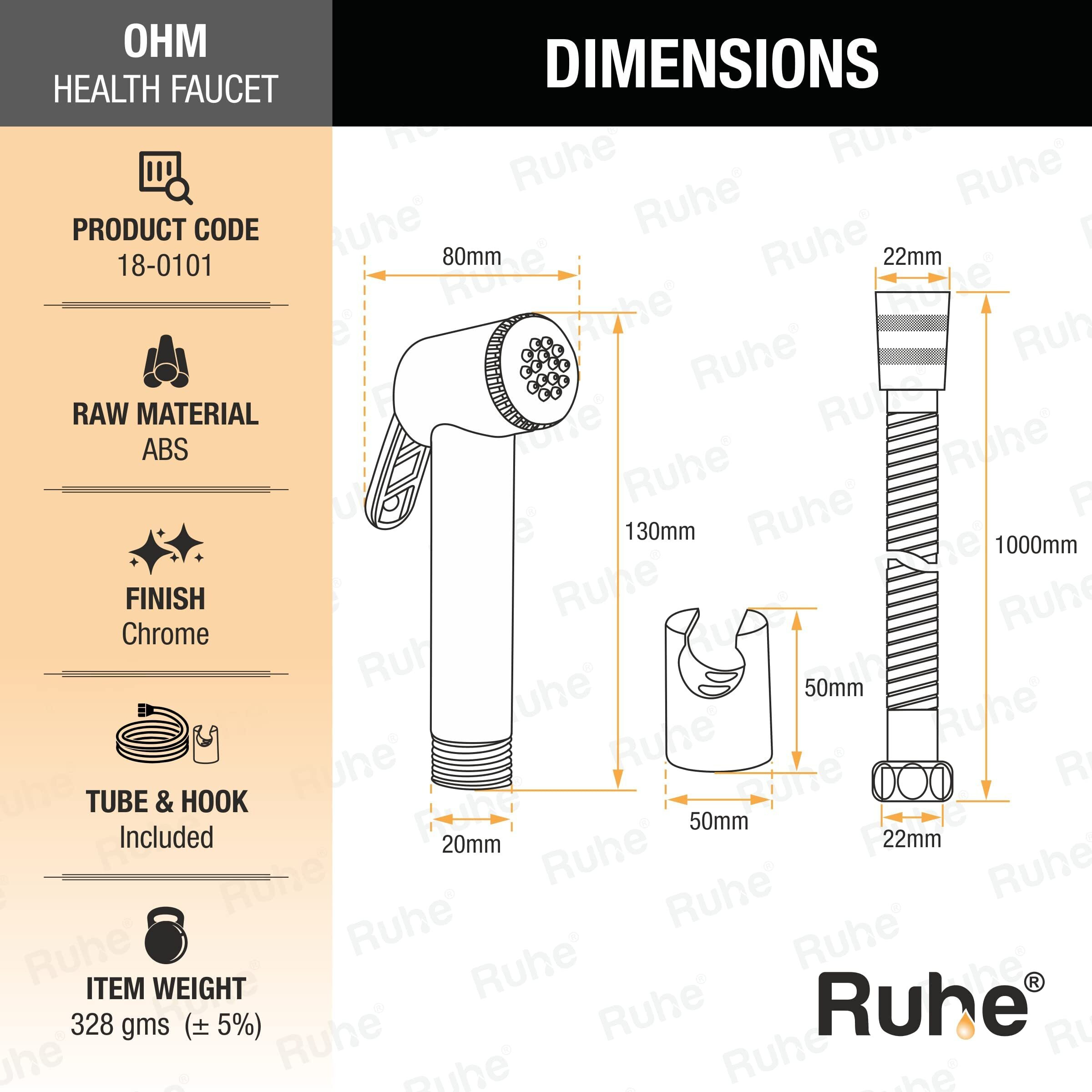 Ruhe OHM Health Faucet Set for Bathroom/Handheld Jet Spray for Toilet | ABS Health Faucet Water Spray Gun with 304-Grade Stainless Steel Flexible Shower Tube 1.5 Meter and Wall Hook/Holder